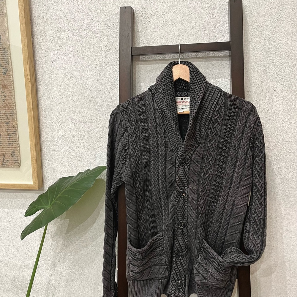 Lucky Brand 100% Cotton Men's Gray Cable Knit Sweater/Cardigan Unisex Buttondown